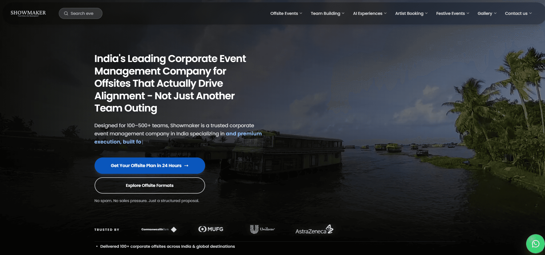 Showmaker corporate event management website hero